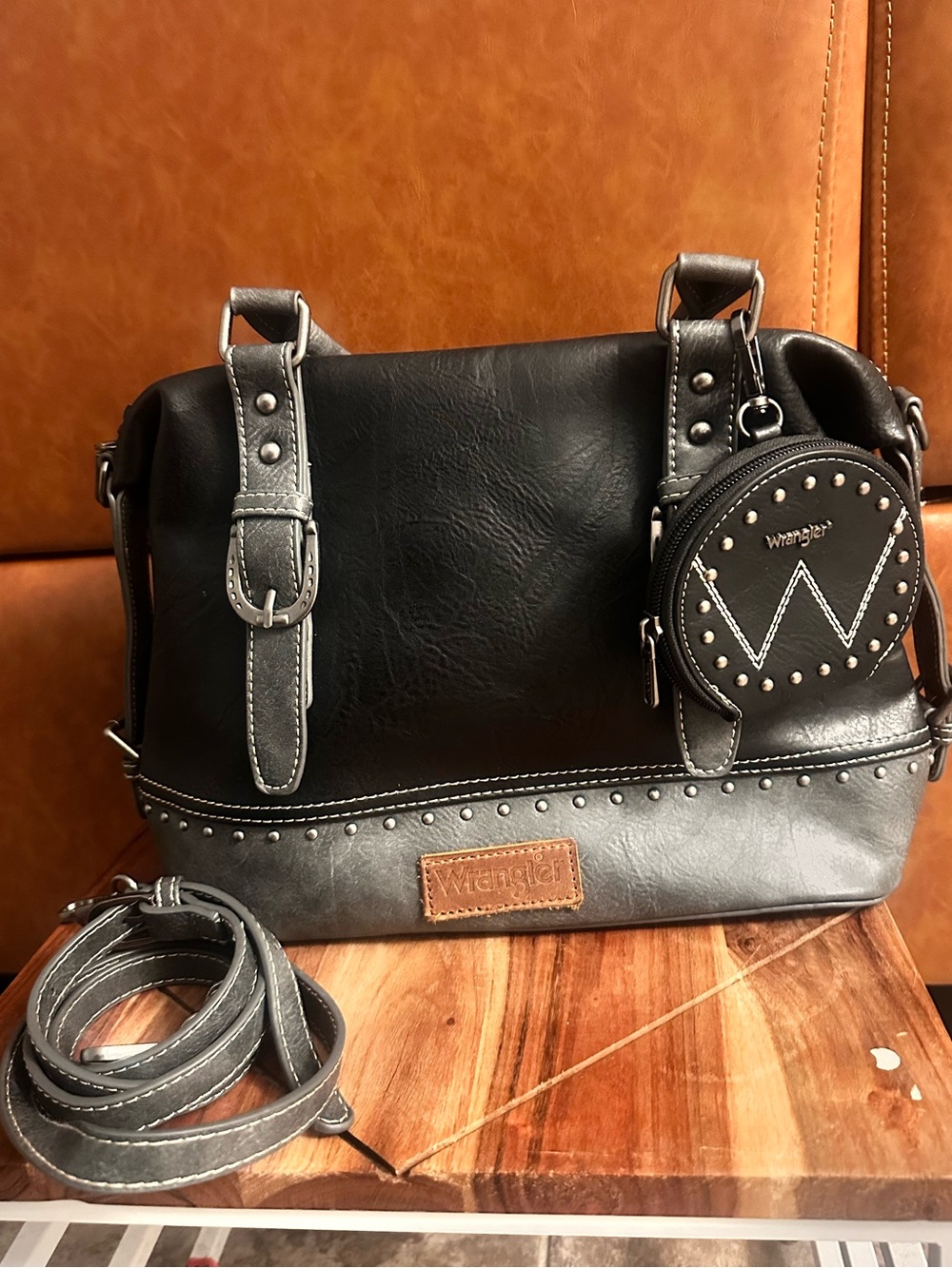 Wrangler Two-Tone Black & Gray Crossbody Bag with Coin Pouch